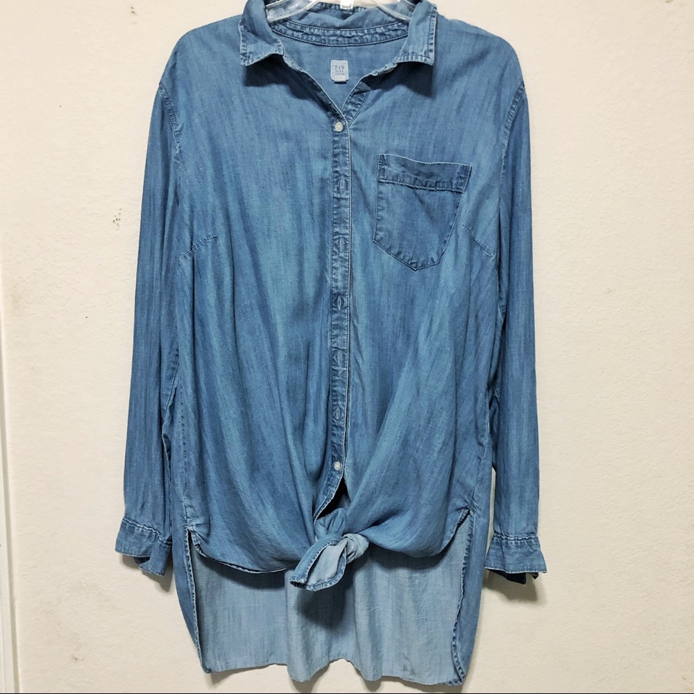 GAP Tie Front Denim Button Down